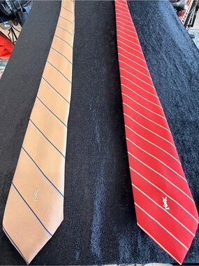 Yves Saint Laurent Striped Silk Ties in Red and Tan